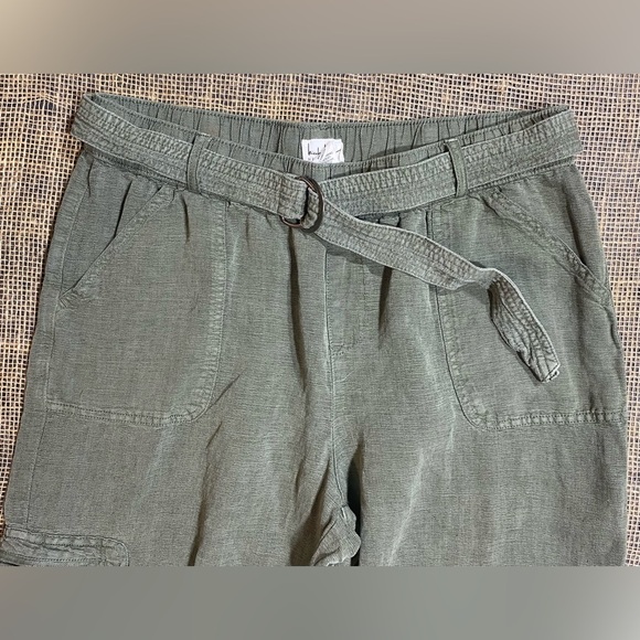Nicole Miller NY Pants Size Large Olive Green Linen/Lyocell Cargo With Belt - Picture 2 of 7